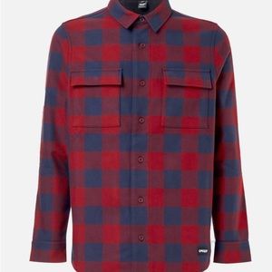 Oakley Men’s Bear Cozy Flannel, Fathom/Red check, size Large